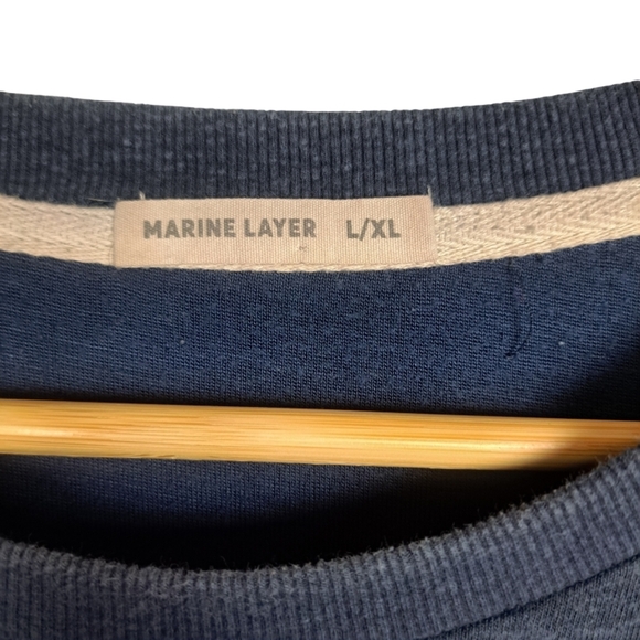 Marine Layer Double Knit Baseball Raglan in Deep Denim Color Men's L/XL - Picture 4 of 8